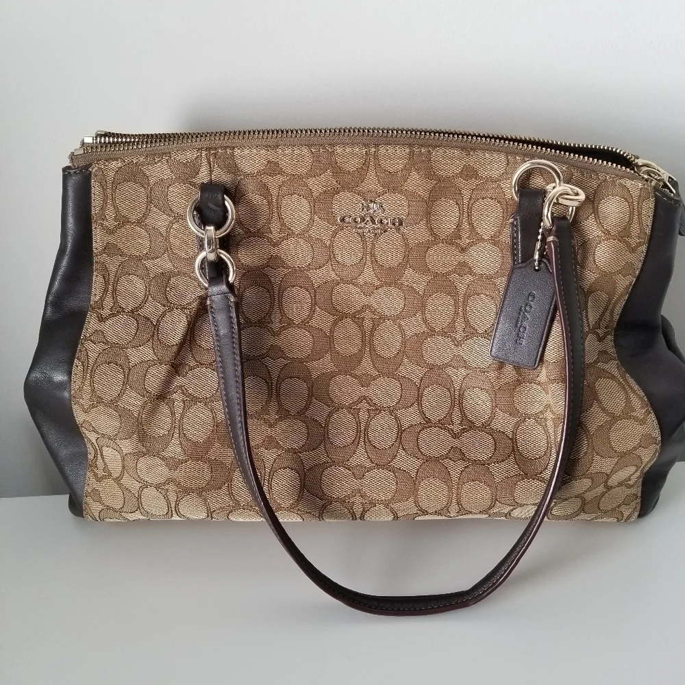 Coach Signature Canvas and Leather Brooke Carryall Purse Light Khaki/Chalk - Picture 16 of 16